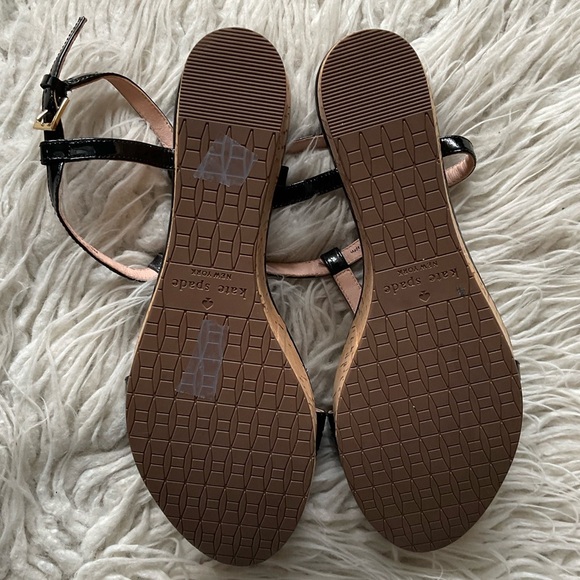 Kate Spade Tallin Black Patent Leather T-Strap Cork Platform Wedge Sandal EUC 10 - Picture 7 of 11